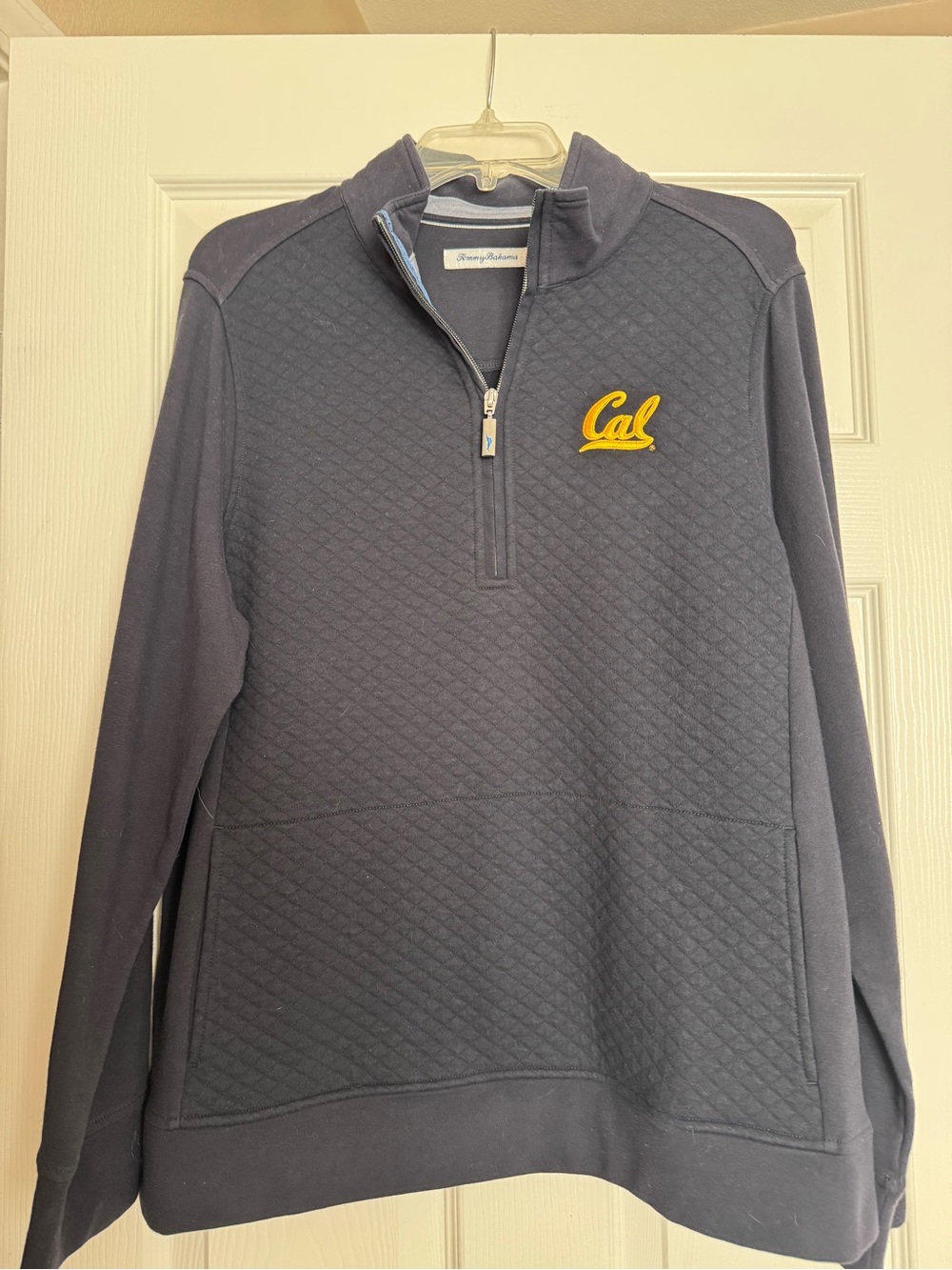 NWT Women’s Tommy Bahama Golden Bears Quilted Half-Zip Pullover Sweater - Navy